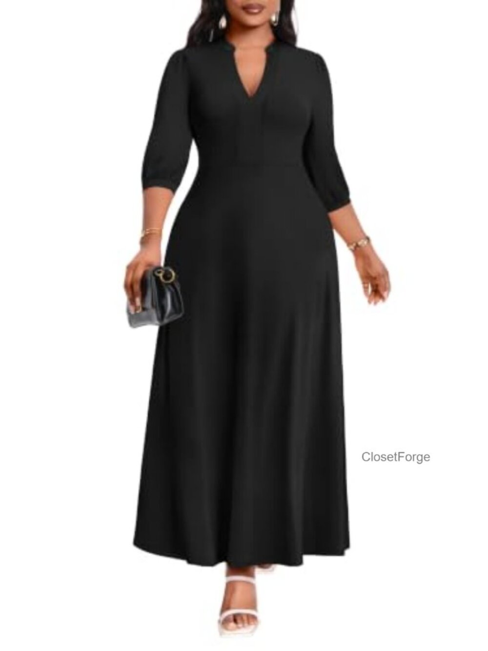 Maxi Dress V-Neck 3/4 Sleeve A-Line Cocktail Party Guest